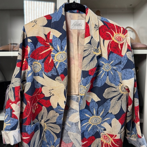 Pykettes Vintage 80’s Blue and Red Floral Patterned Blazer Women's Size Large - Picture 2 of 7